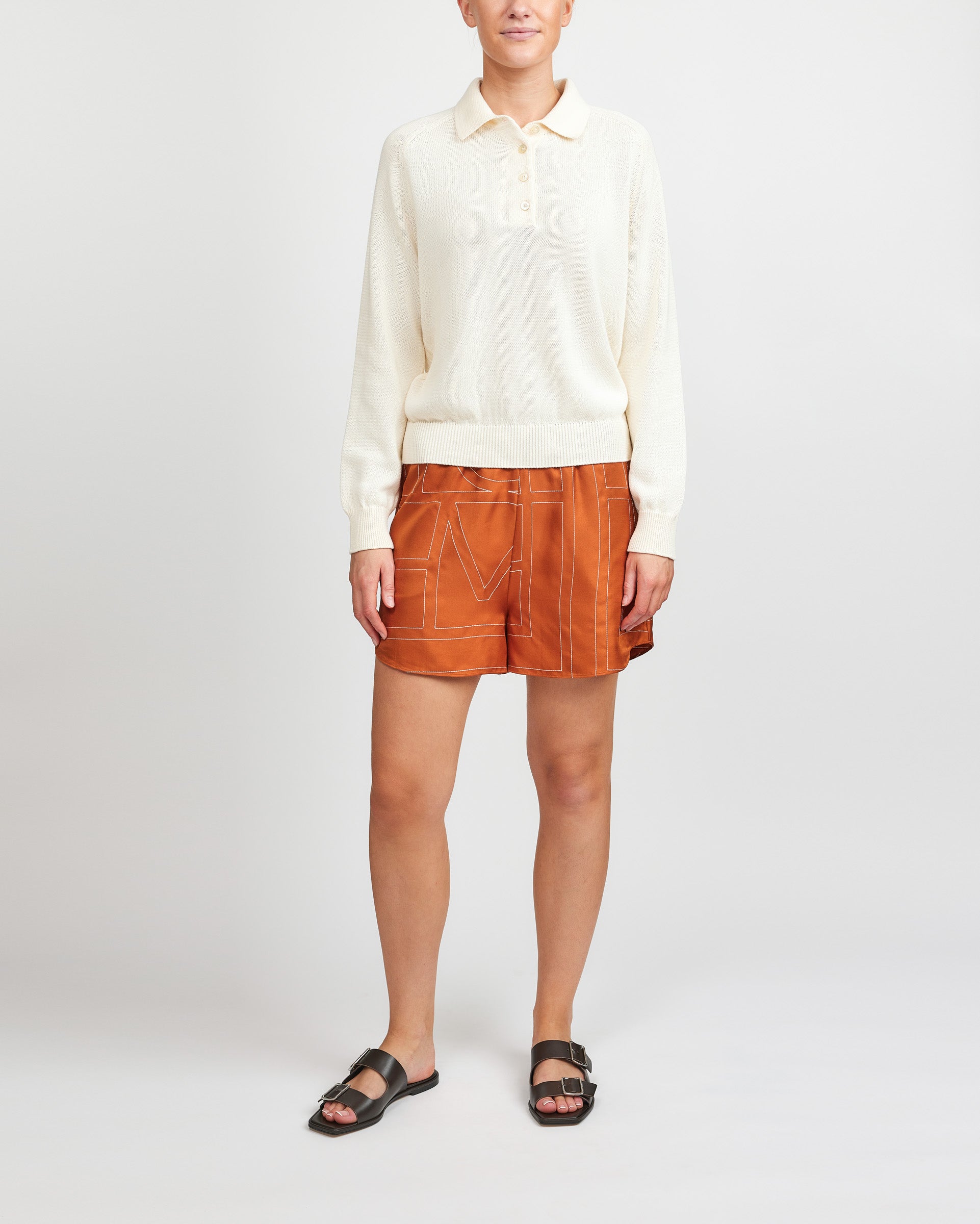 Toteme Terracotta Monogram Silk PJ Shorts