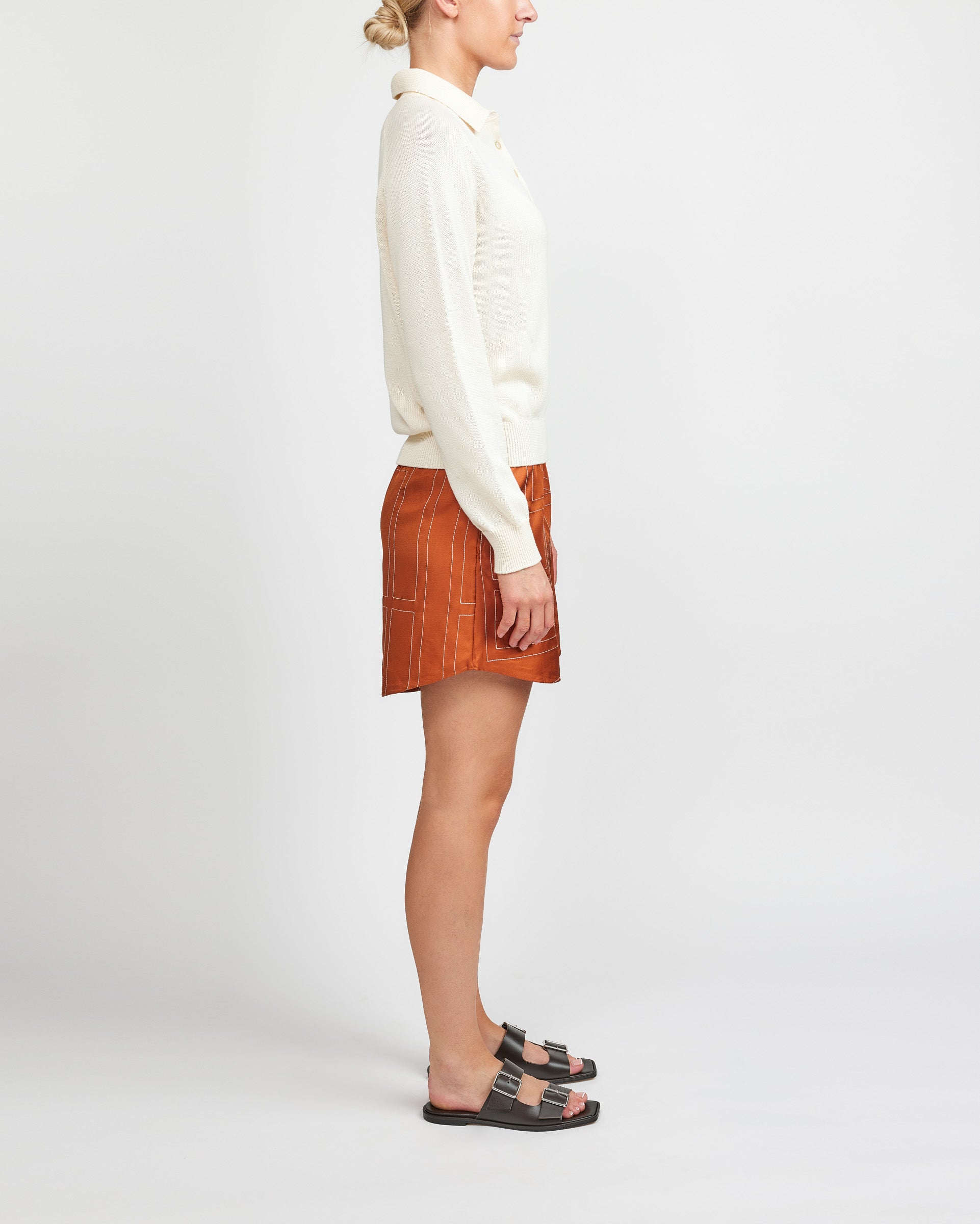 Toteme Terracotta Monogram Silk PJ Shorts