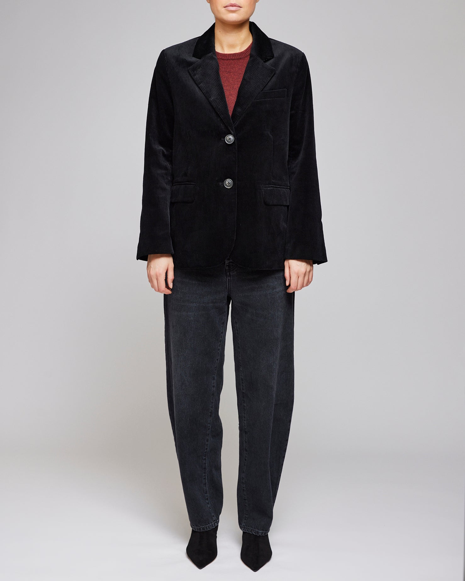 Af Agger Black Corduroy Straight Blazer