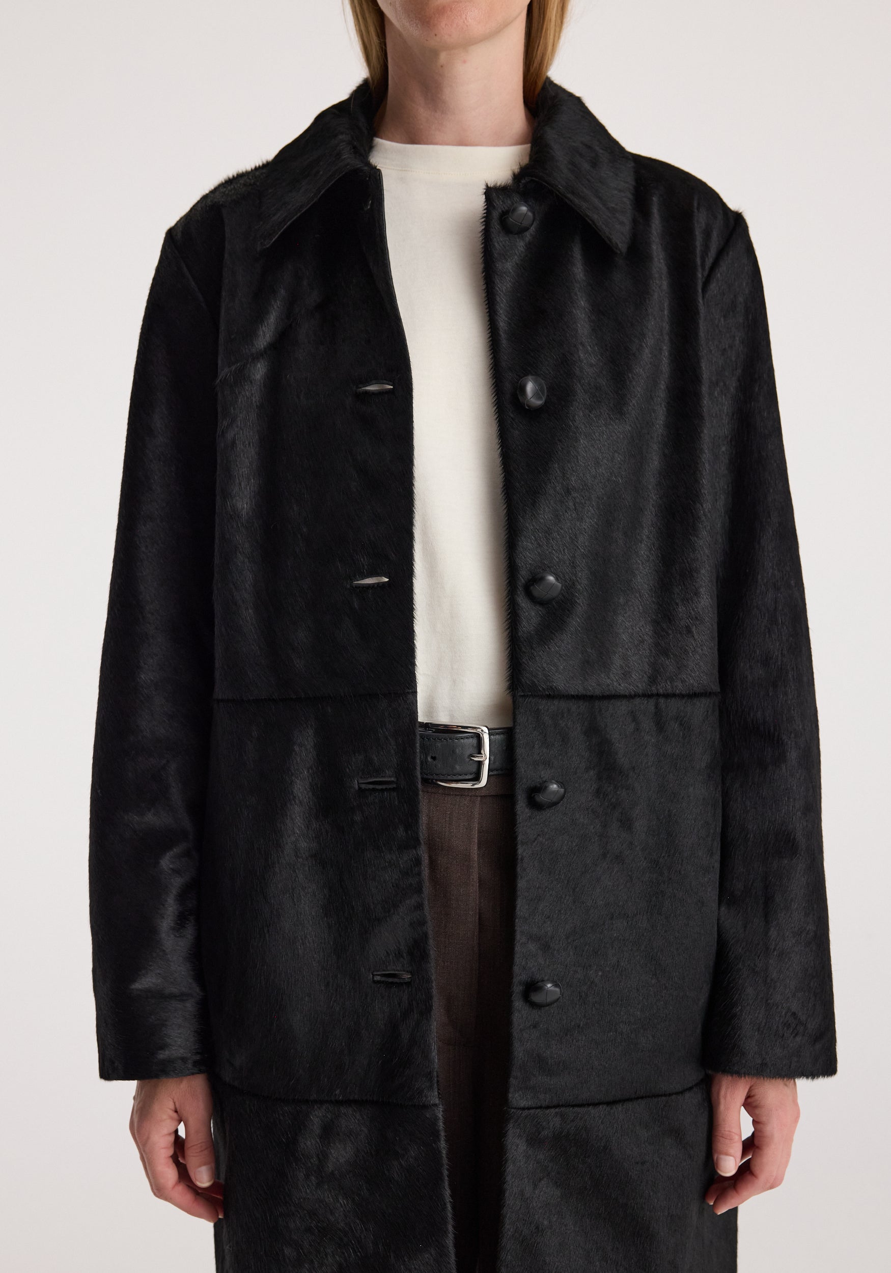 RÓHE Black Ponyhair Coat