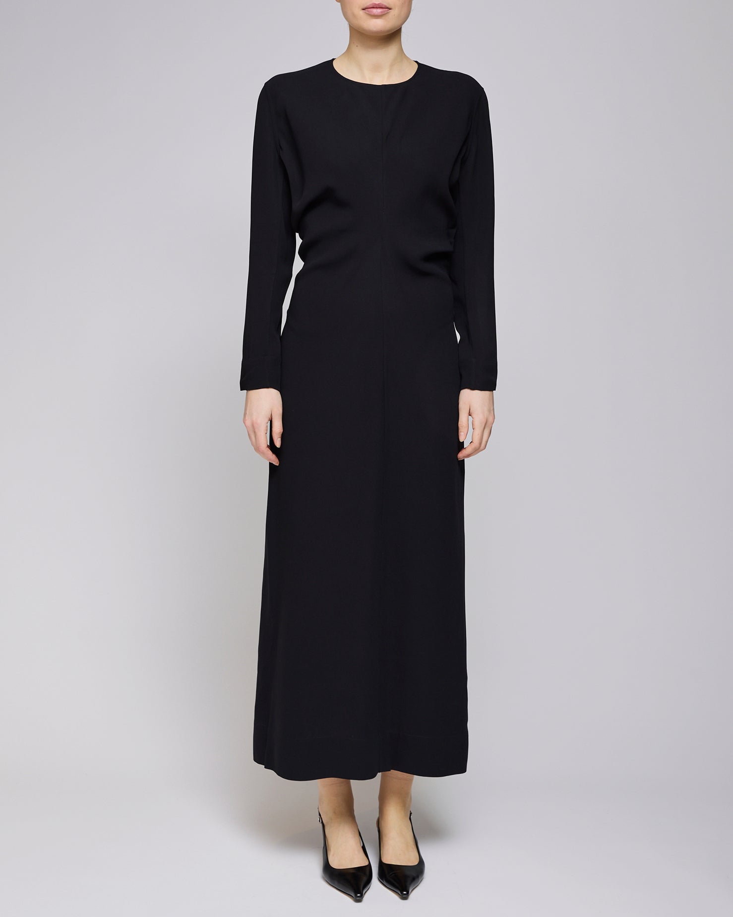 Toteme Black Long-Sleeve Slouch Waist Dress