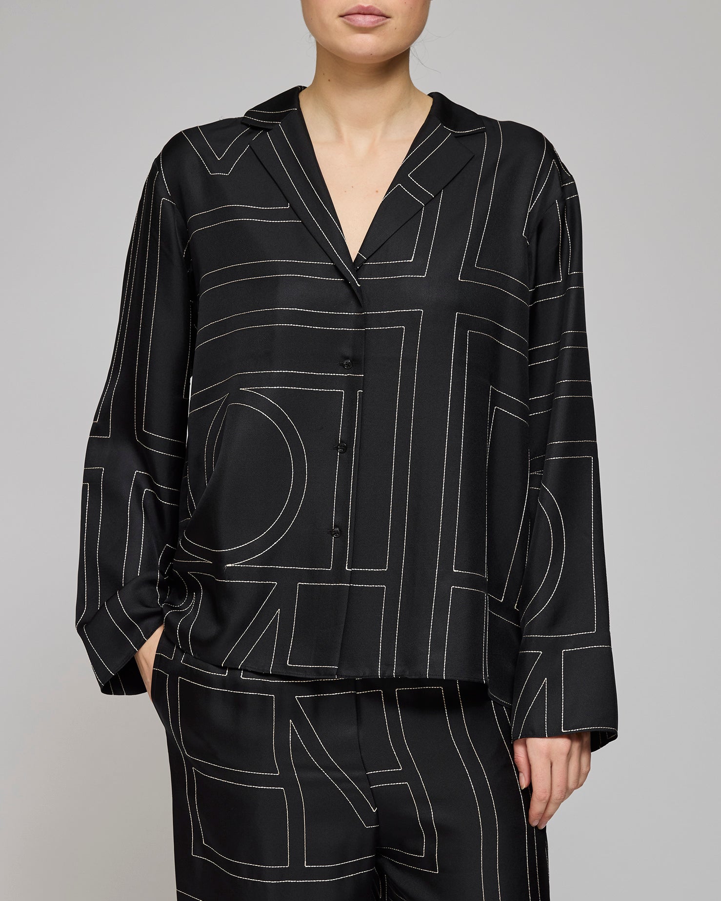 Toteme Black Silk Monogram PJ Top