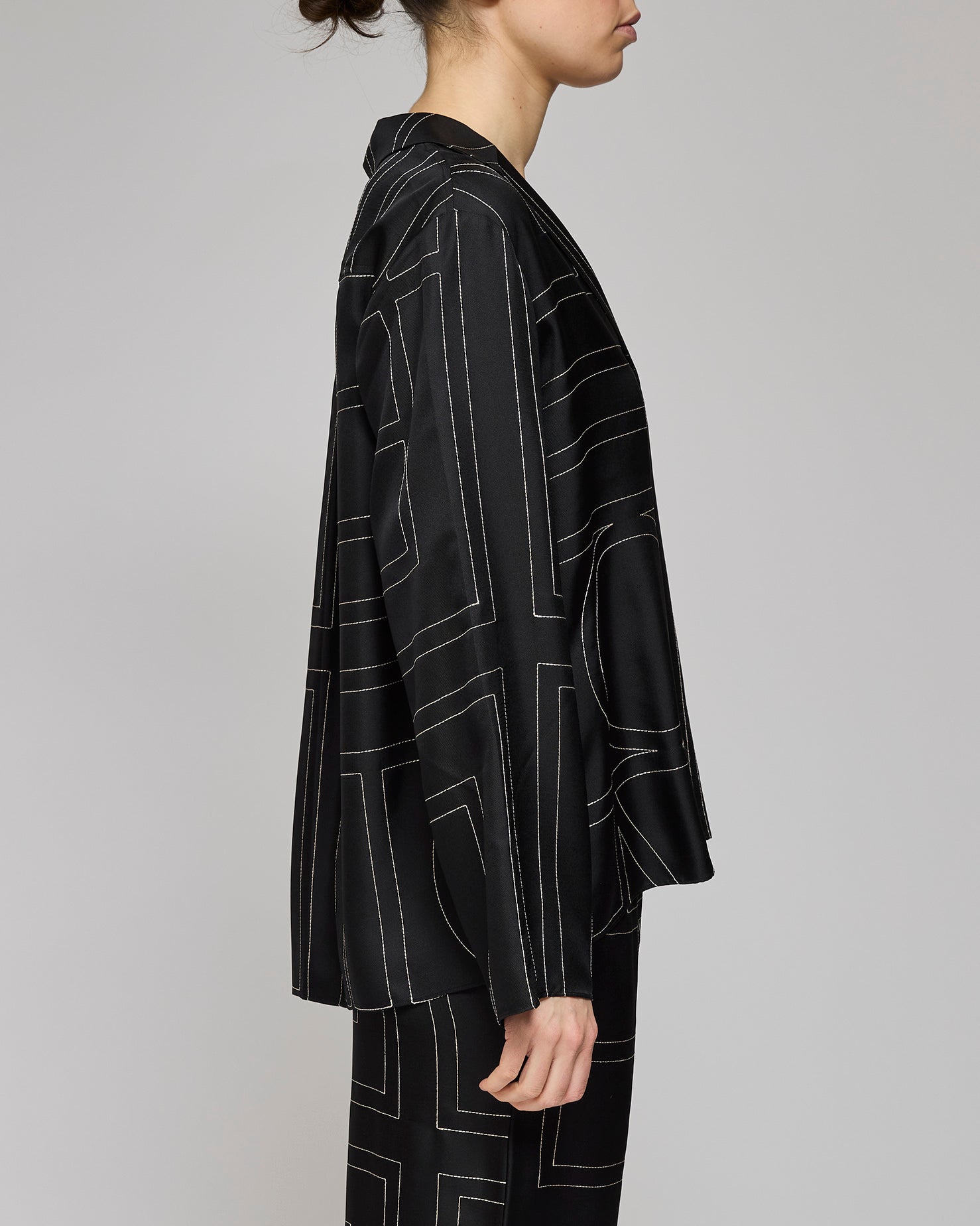Toteme Black Silk Monogram PJ Top