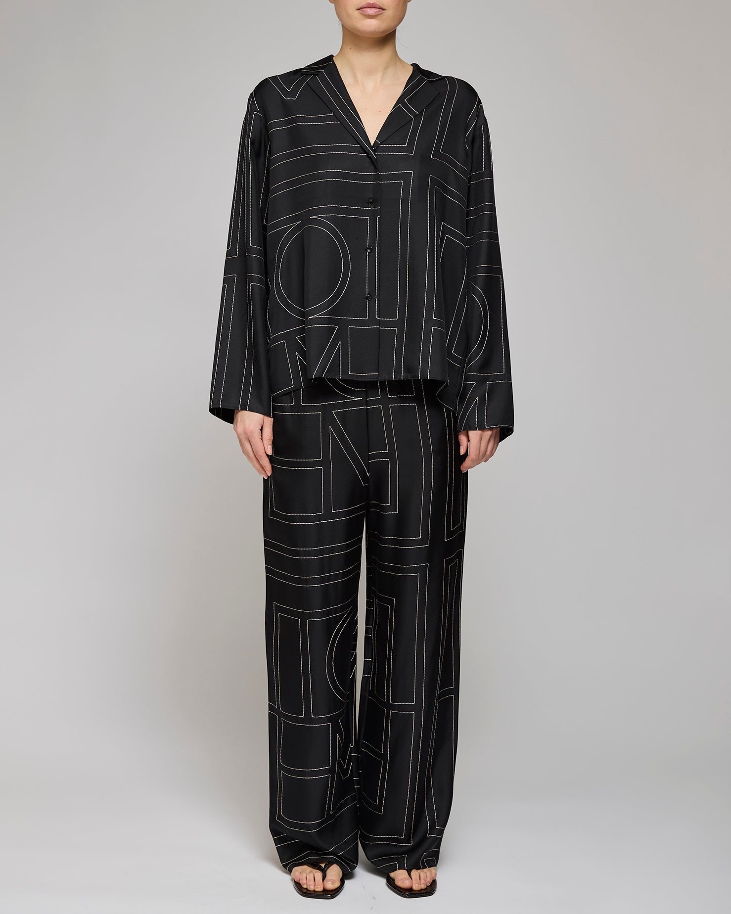 Toteme Black Monogram Silk PJ Pants