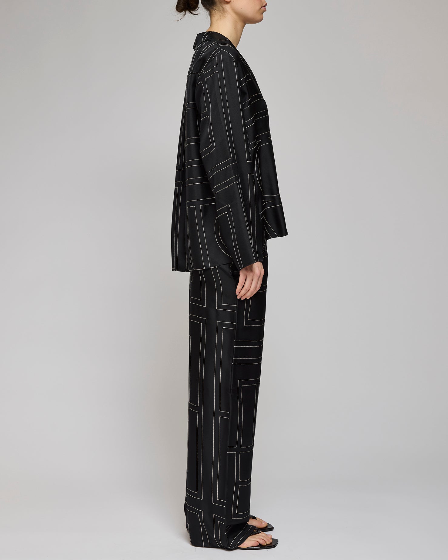 Toteme Black Monogram Silk PJ Pants