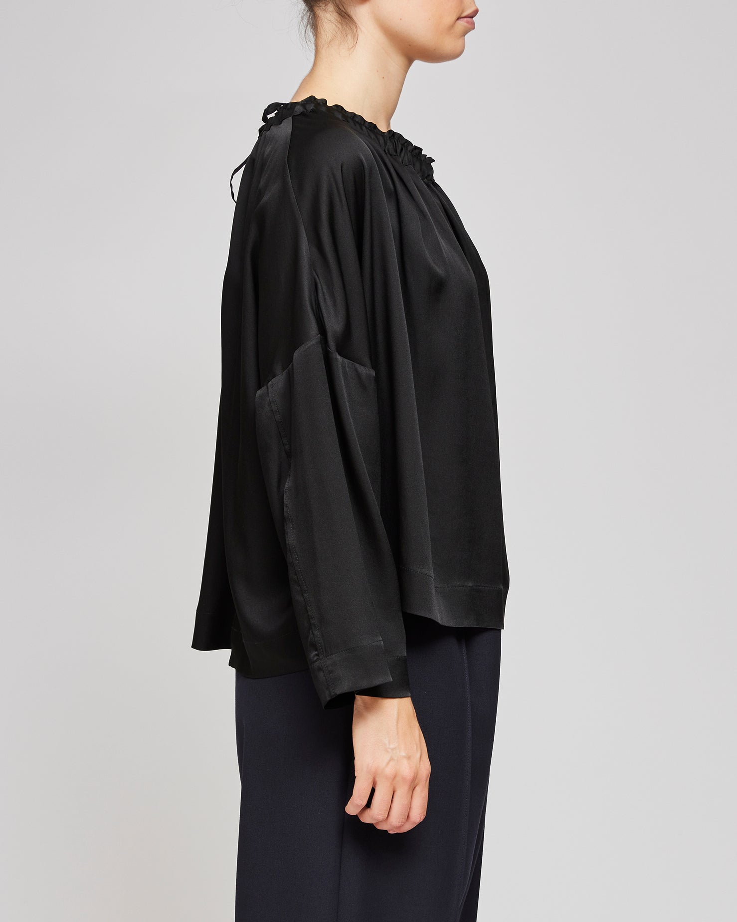 Mati Mati Black Silk Margrethe LS Tie Top