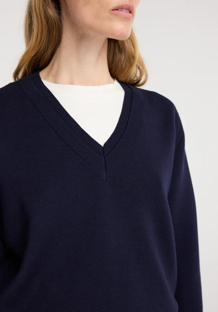 RÓHE Navy Double V-neck Jumper