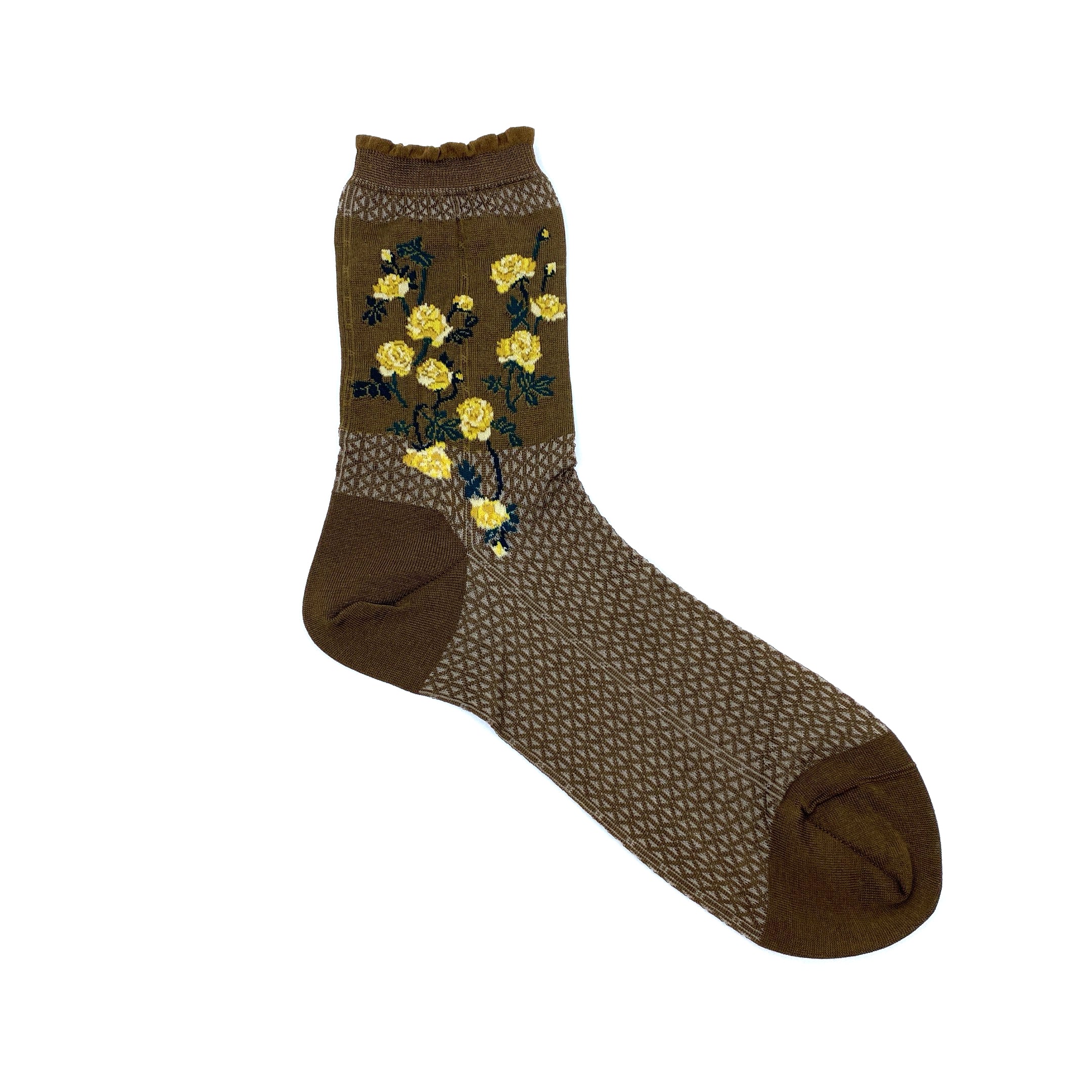 Antipast Khaki Flowers On Basket Socks