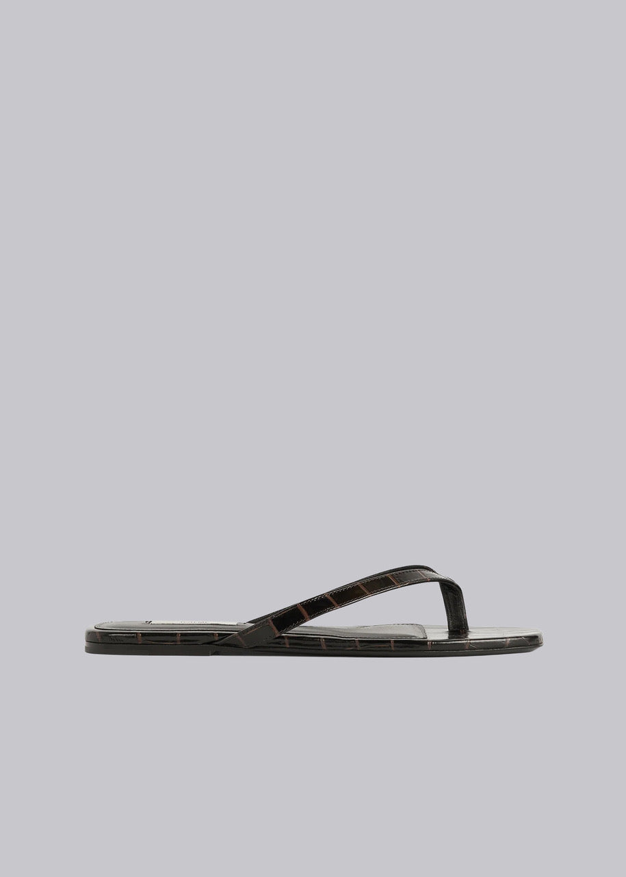 Toteme Dark Brown Croco Embossed Flip Flops