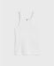 Hvid melange tanktop med høj rund hals, buede ærmegab og ribbet tekstur.
