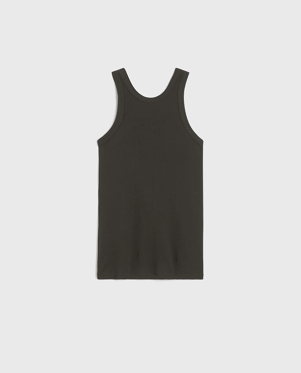 Mørk ærmeløs tanktop med scoop-hals og tætsiddende pasform.